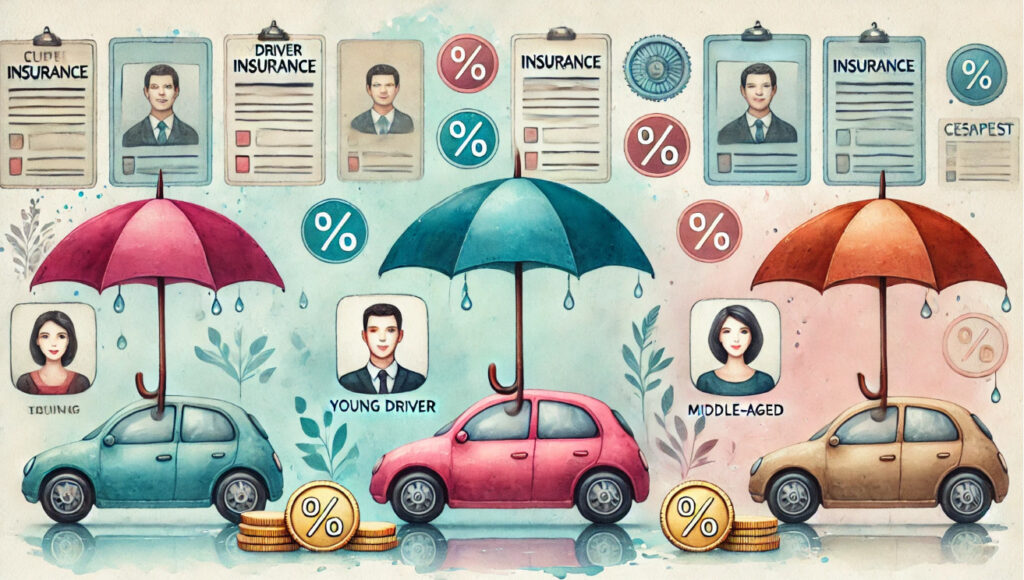 A watercolor painting illustrating the concept of 'Cheapest Car Insurance by Driver Profile'.